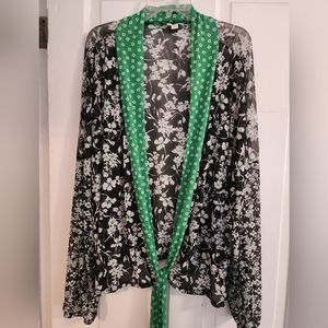 Sheer Black and White floral tie front top